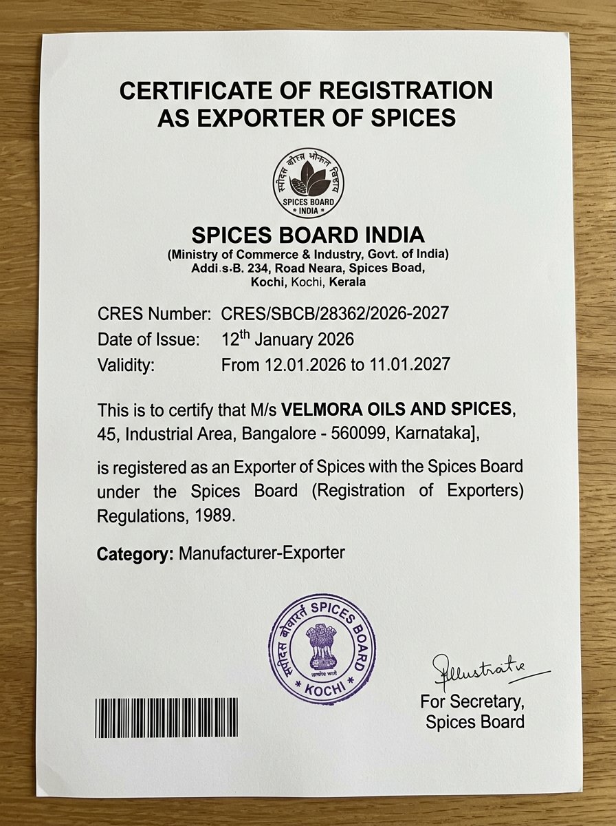 Spices Board Certificate Page 1